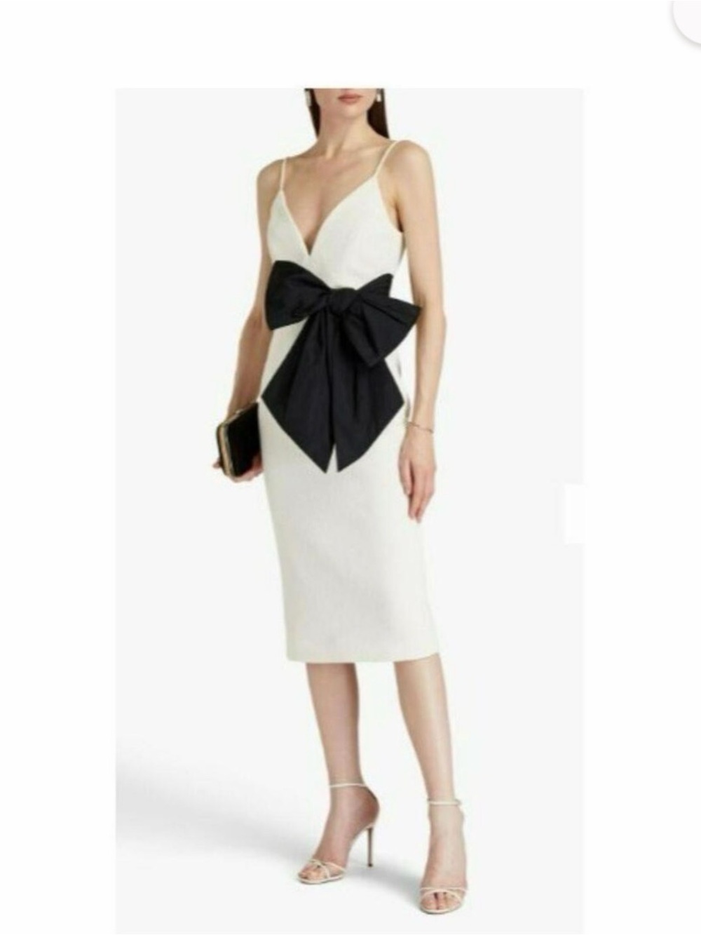Rebecca Vallance Ivory Textured Slip Dress with Black Bow